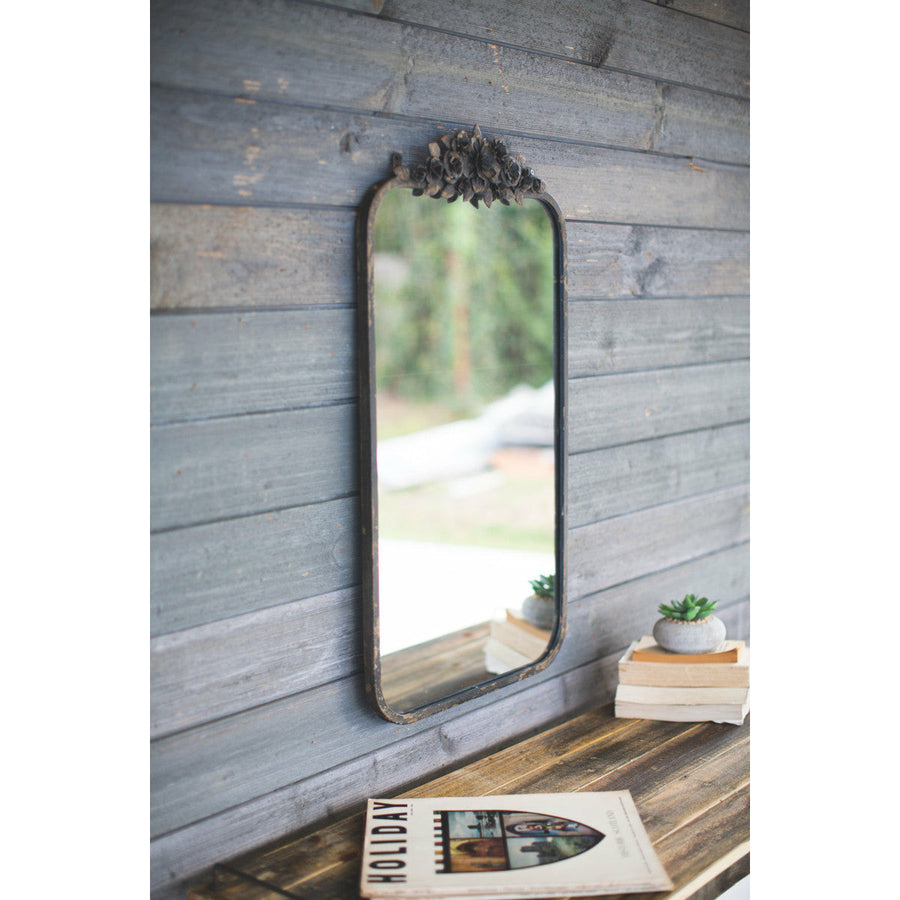 Rectangle Metal Mirror w/Floral Detailing