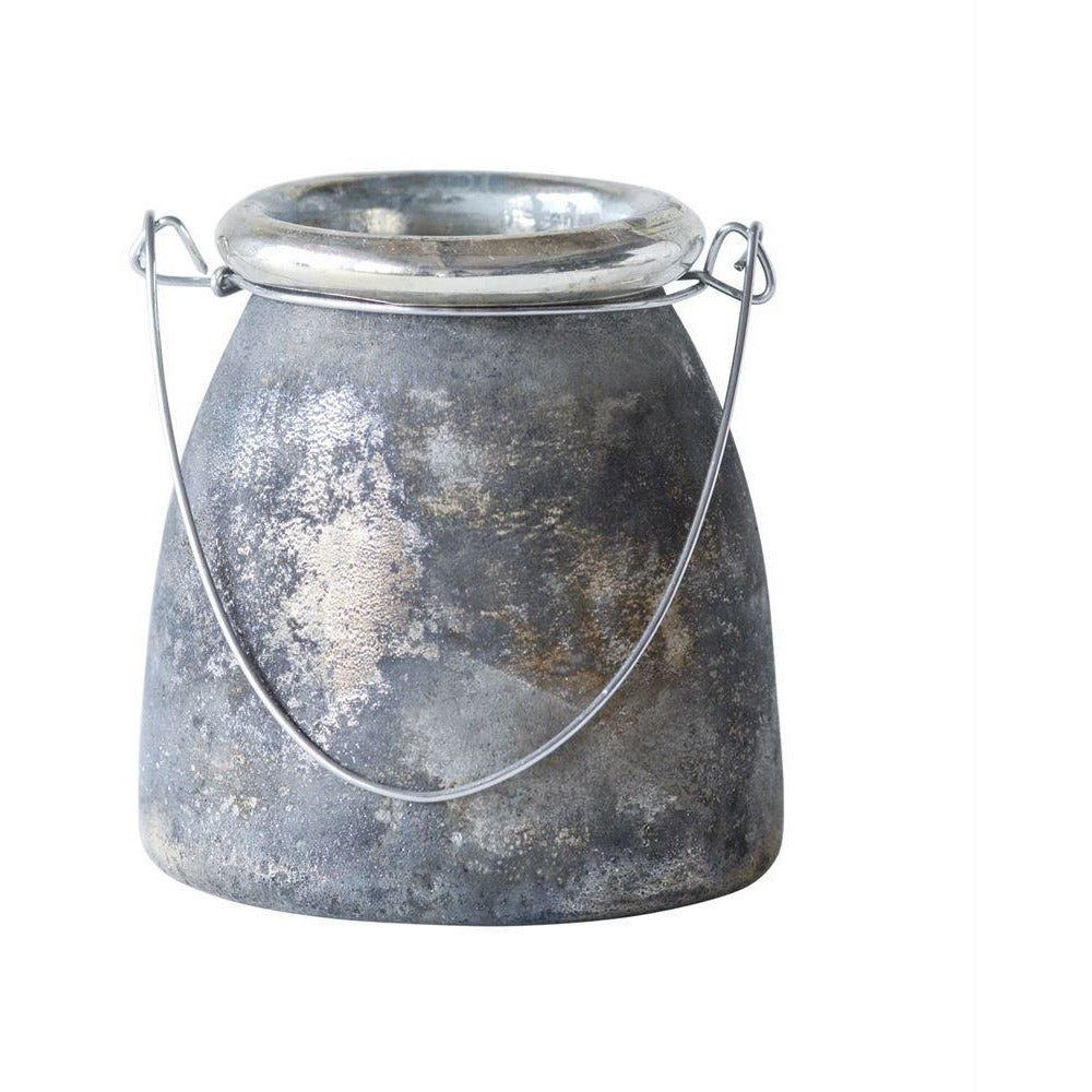 Black Glass Votive Holder w/Metal Handle
