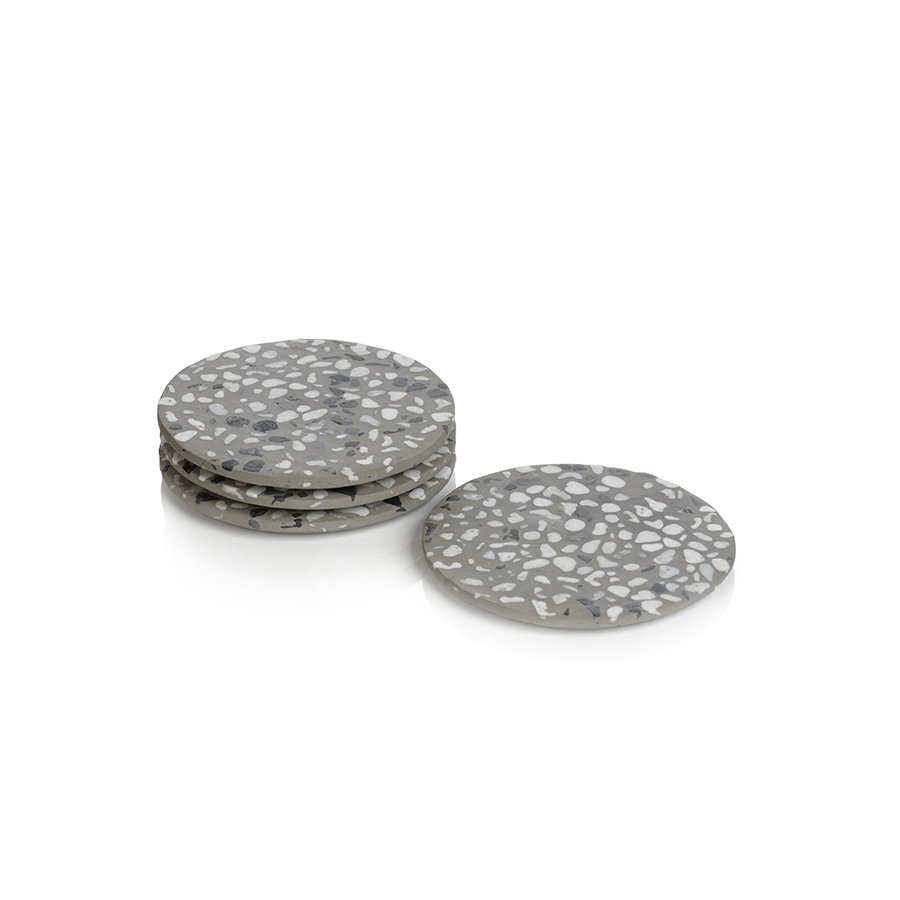 S/4 Artisanal Terrazzo Round Coasters - Raw Steel