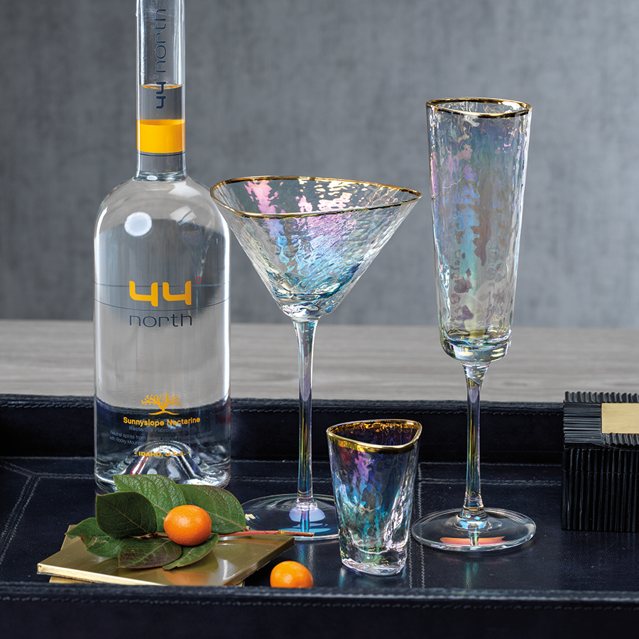 Aperitivo Triangular Barware Glasses - Clear w/Gold Rim & Luster