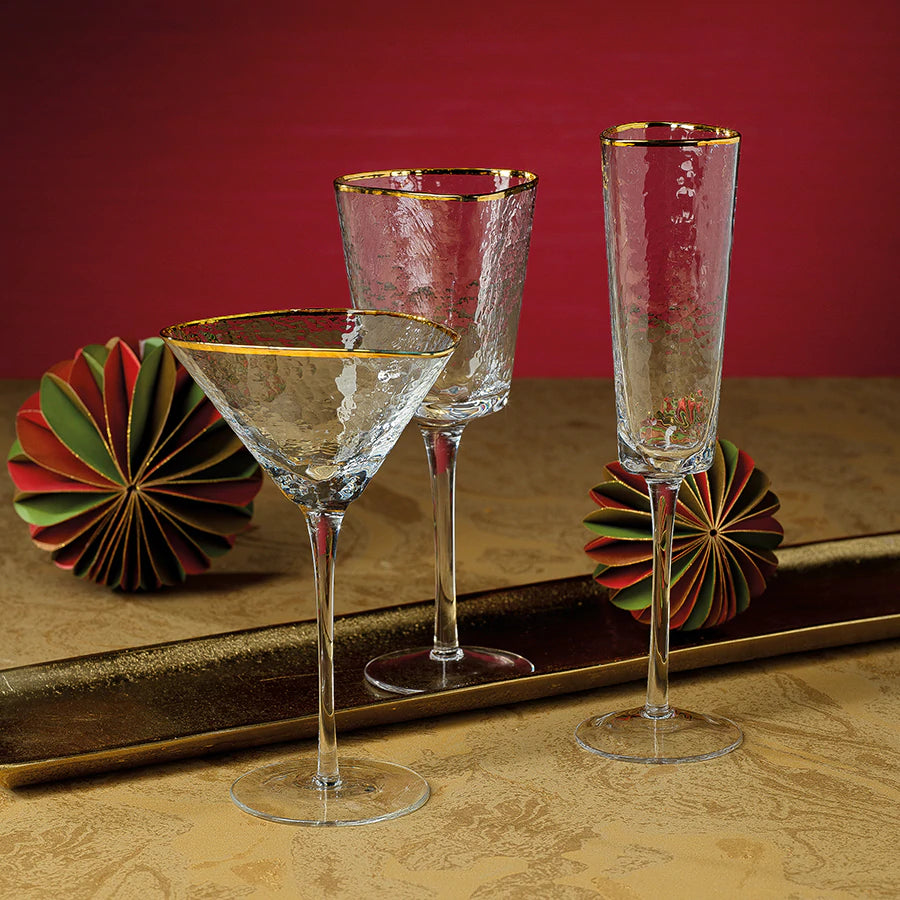 Aperitivo Triangular Barware Glasses - Clear w/Gold Rim & Luster