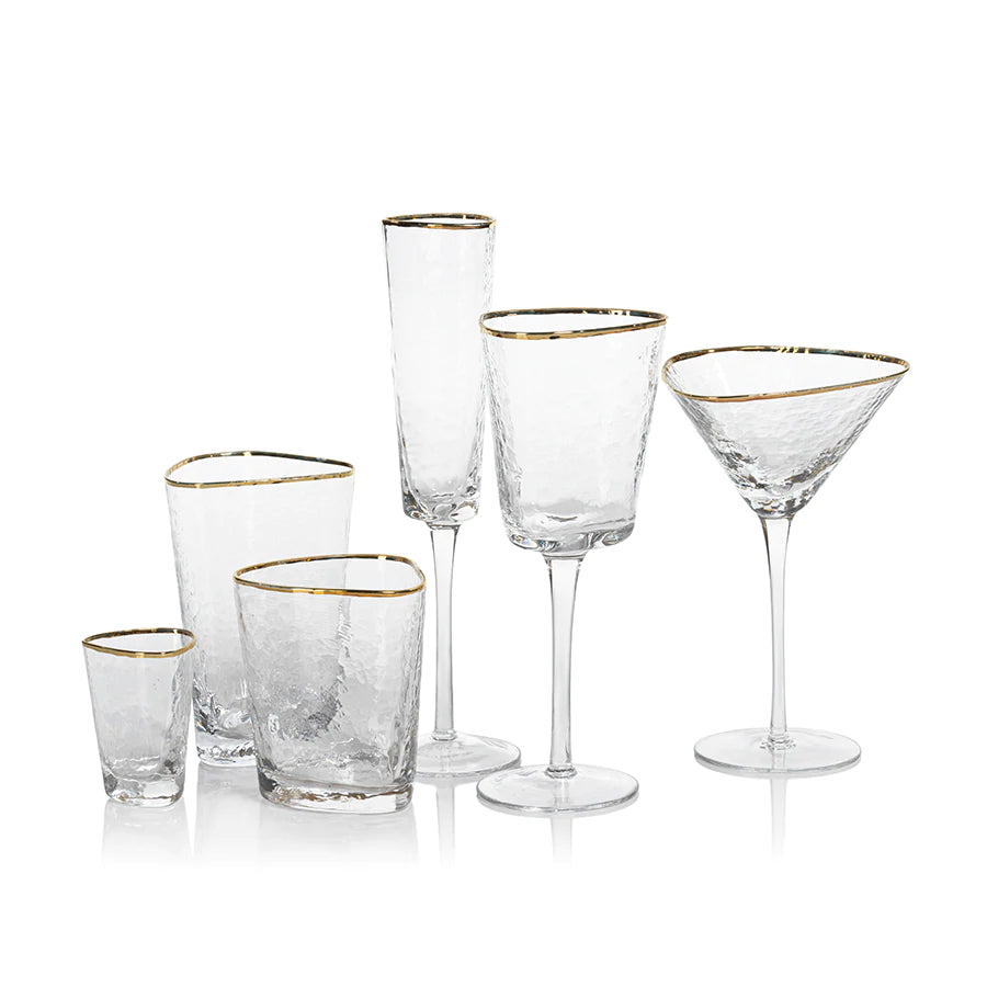 Aperitivo Triangular Barware Glasses - Clear w/Gold Rim & Luster