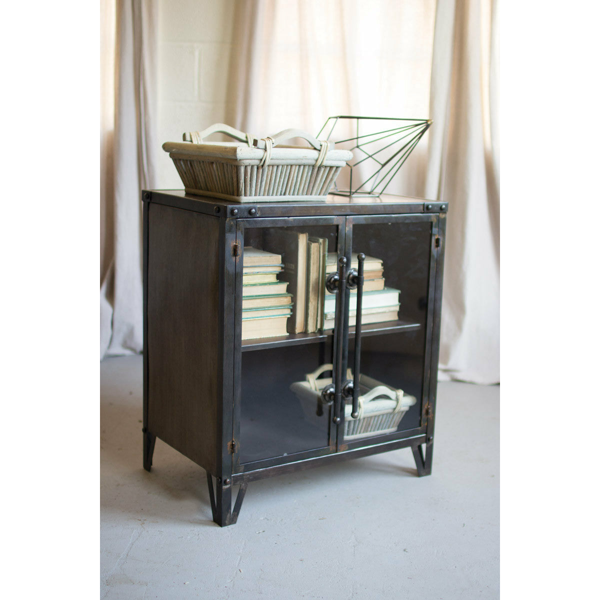 Metal Cabinet w/Two Glass Doors