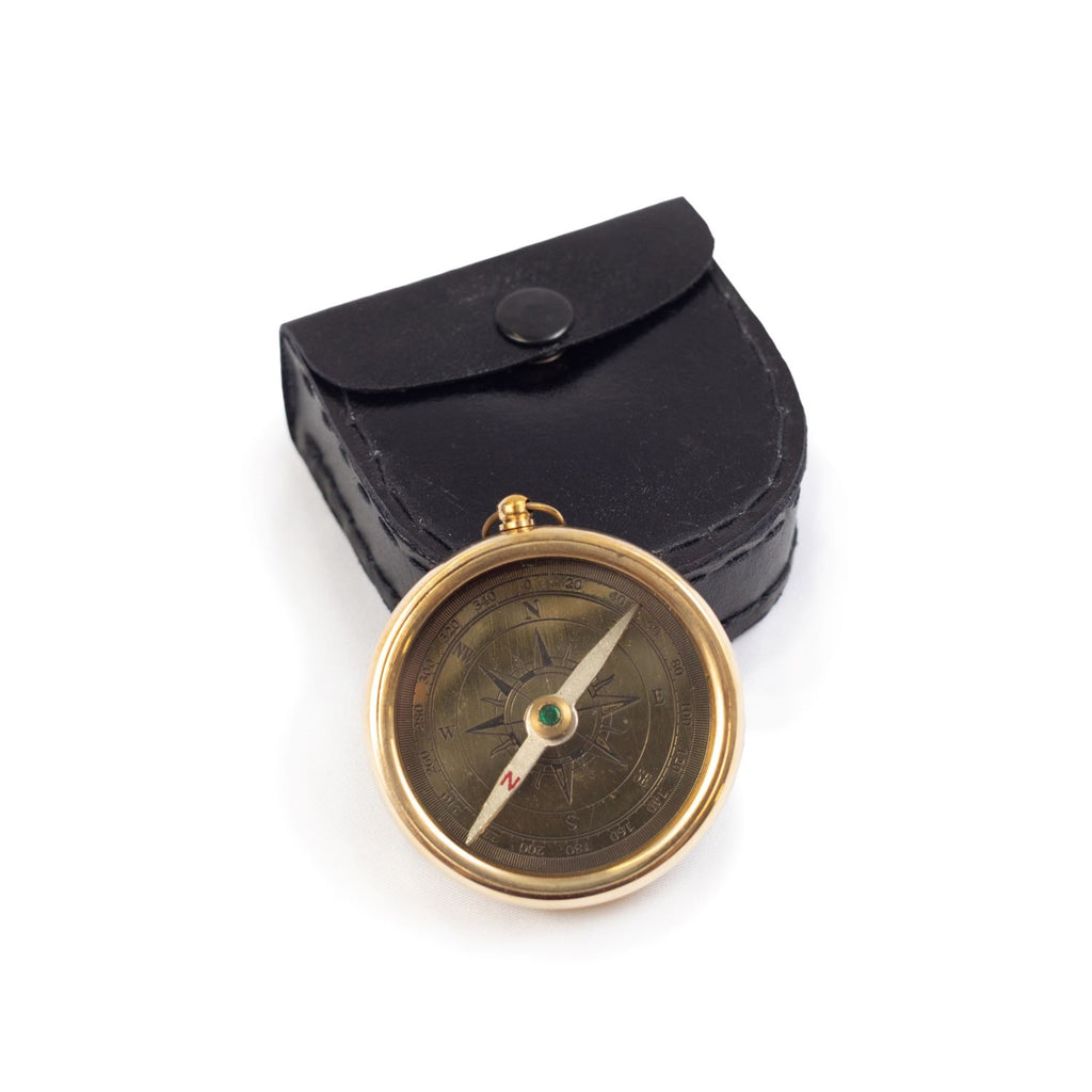 Vintage Style Compass w/Leather Pouch