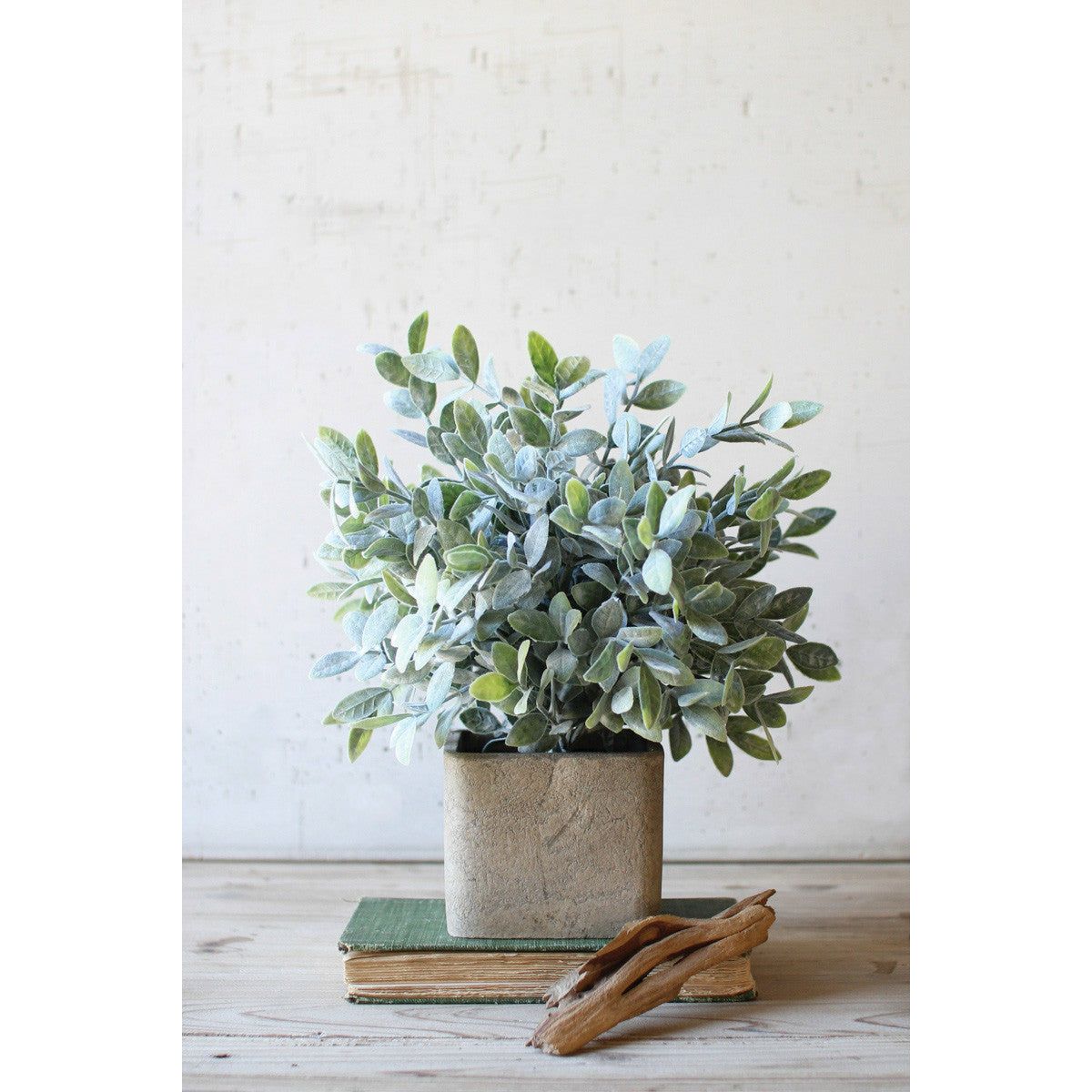 Faux Sage Bush w/Square Concrete Planter