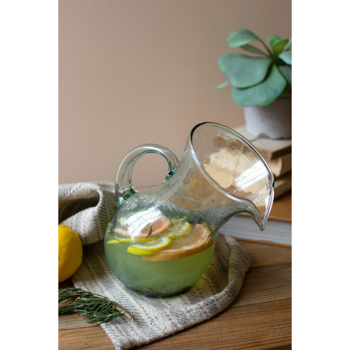 Handblown Recycled Glass Tilted Pitcher