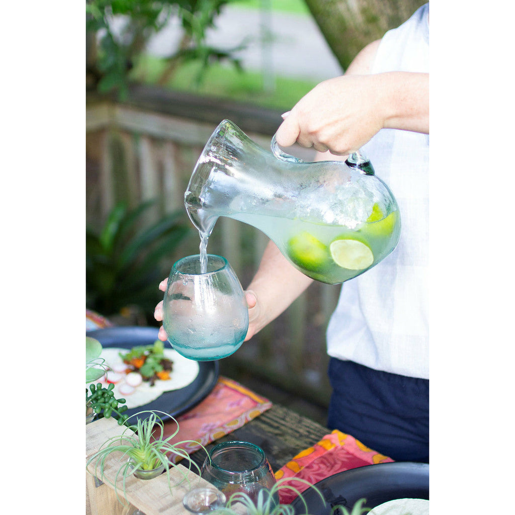 Handblown Recycled Glass Tilted Pitcher