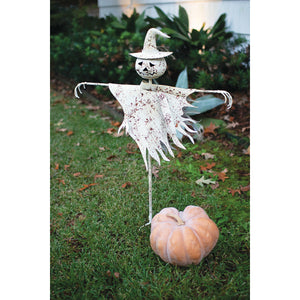 Rustic White Metal Scarecrow Yard Stake