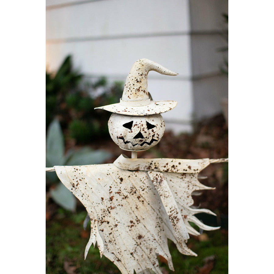 Rustic White Metal Scarecrow Yard Stake