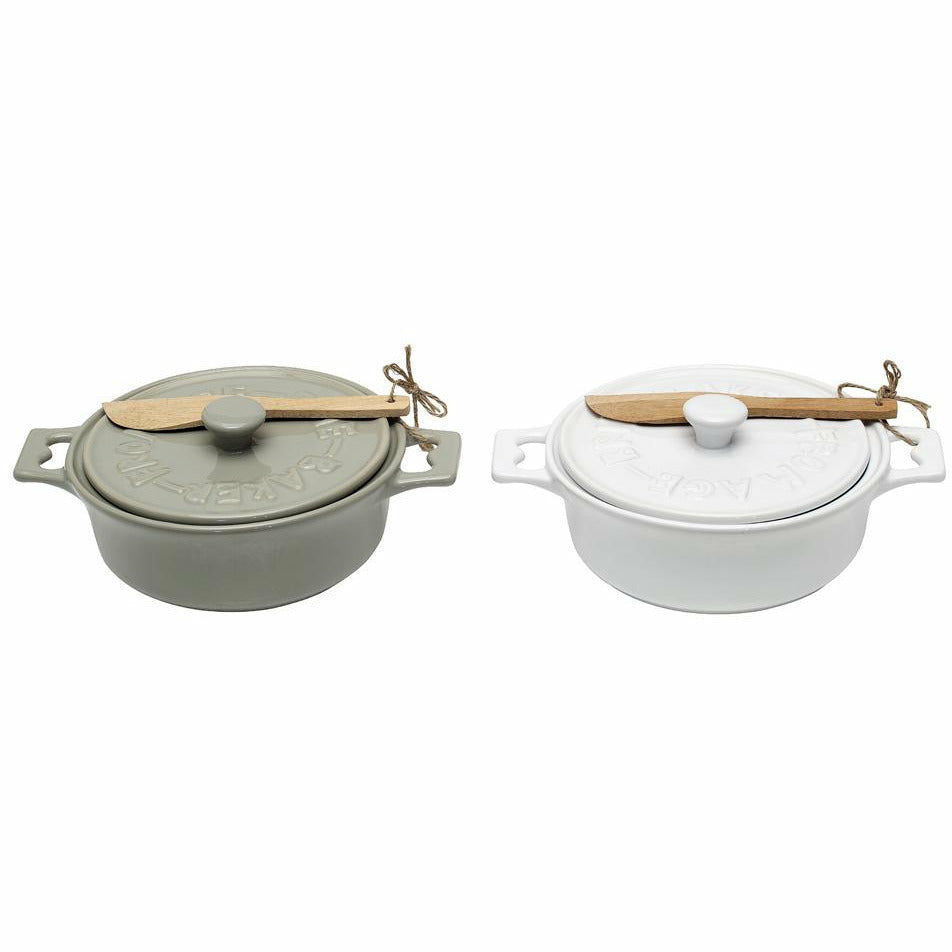 Round Stoneware Brie Baker w/Wood Spreader