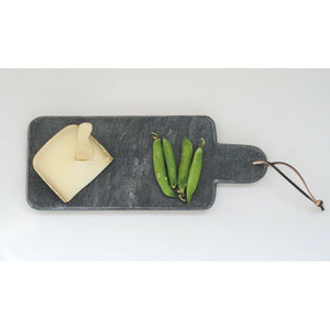 Black Marble Cutting Board with Handle & Leather Tie