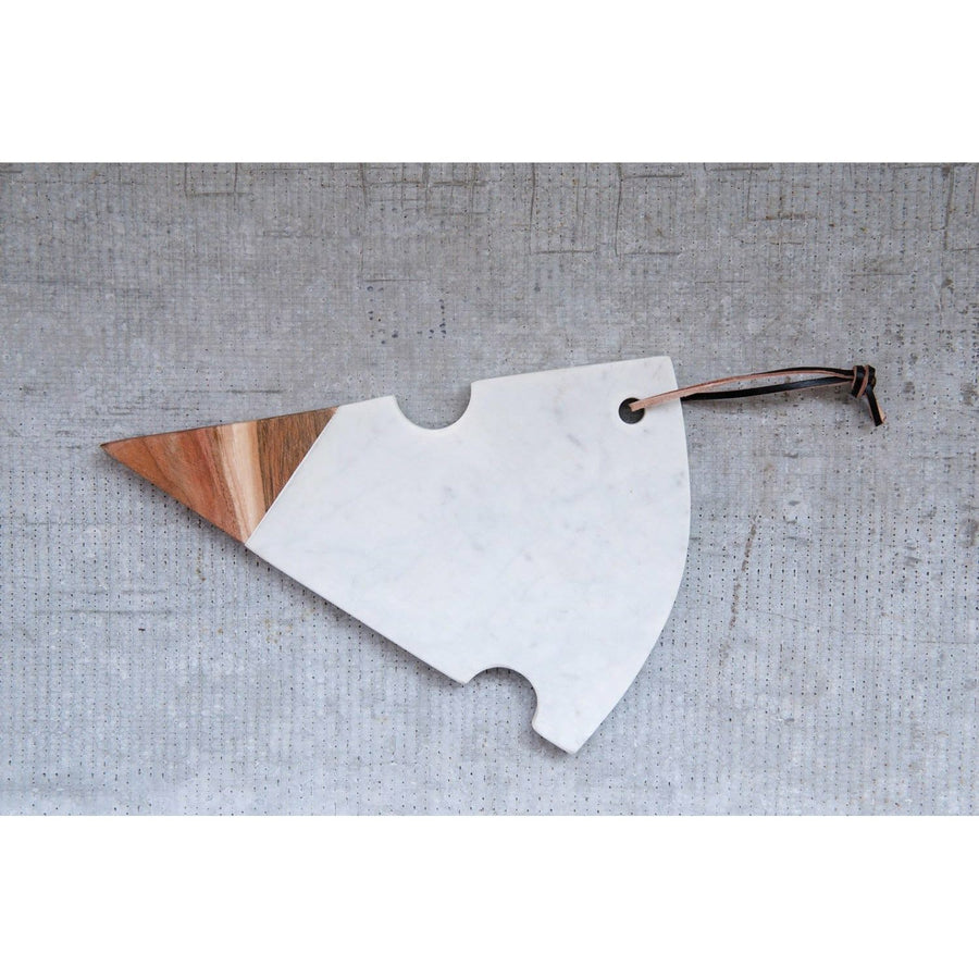 Marble & Acacia Wood Cheese Slice Cutting Board w/Leather Tie
