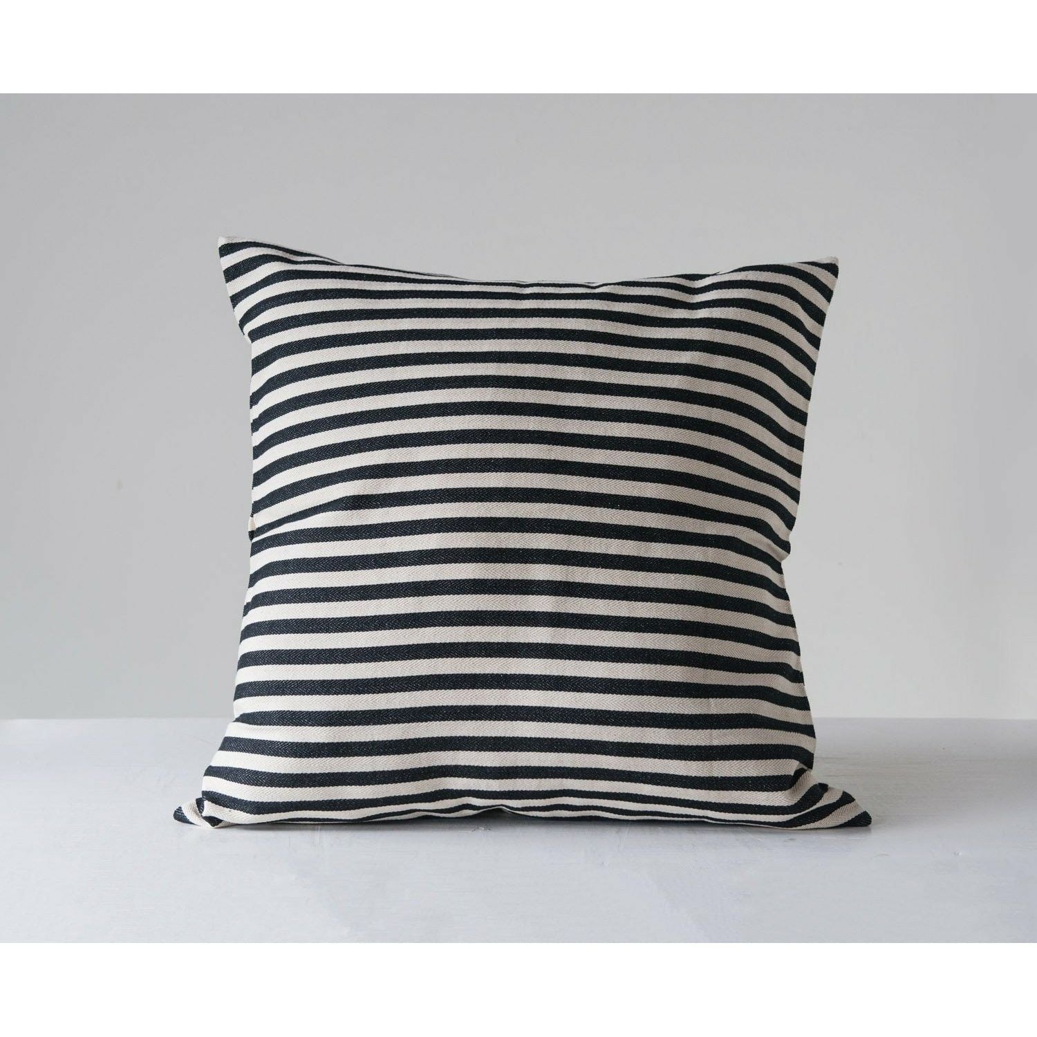 Black Striped Square Cotton Woven Pillow