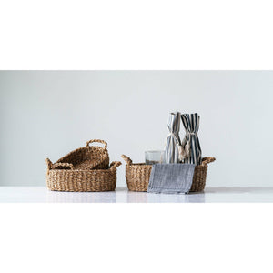 Oval Natural Woven Seagrass Baskets with Handles