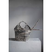 Natural & Black Hand-Woven Rattan Basket w/Handle