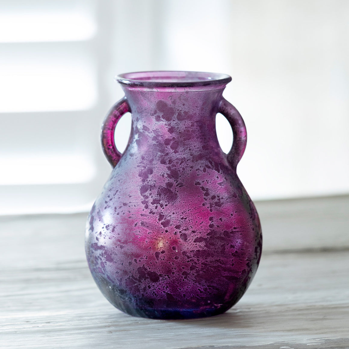 Frosted Cranberry Glass Vase w/Handles