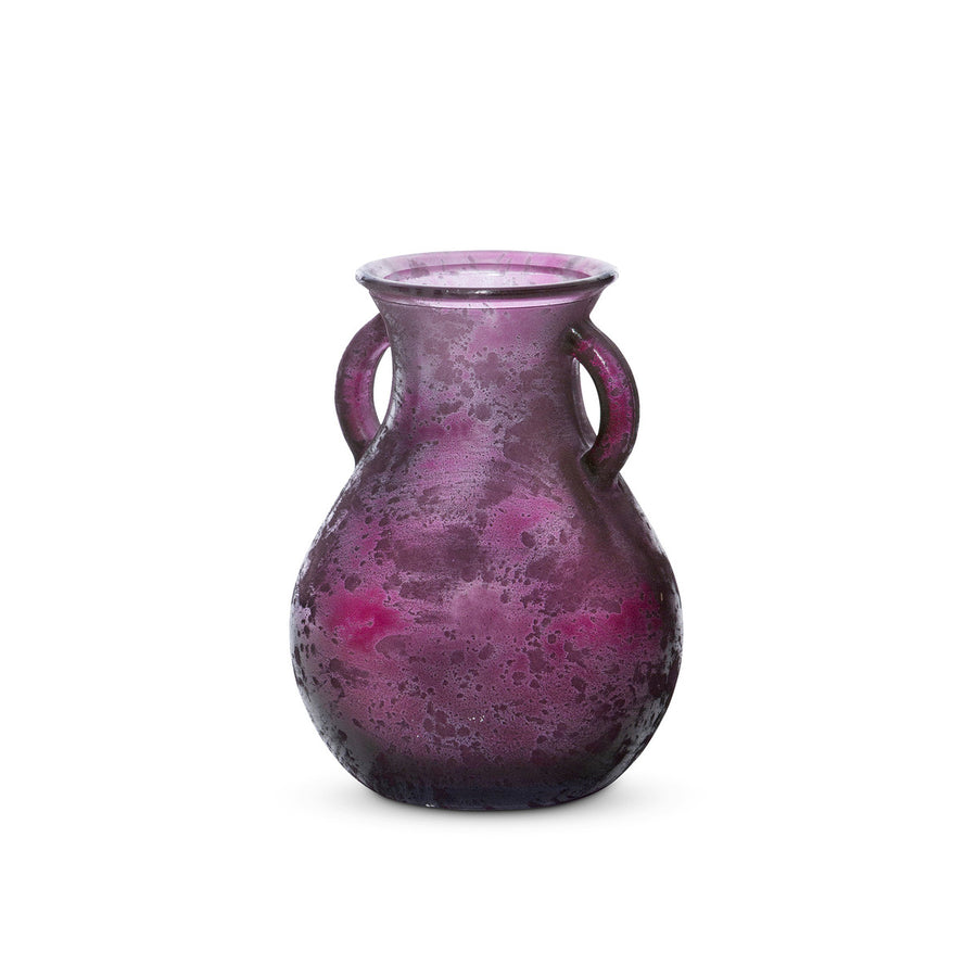Frosted Cranberry Glass Vase w/Handles