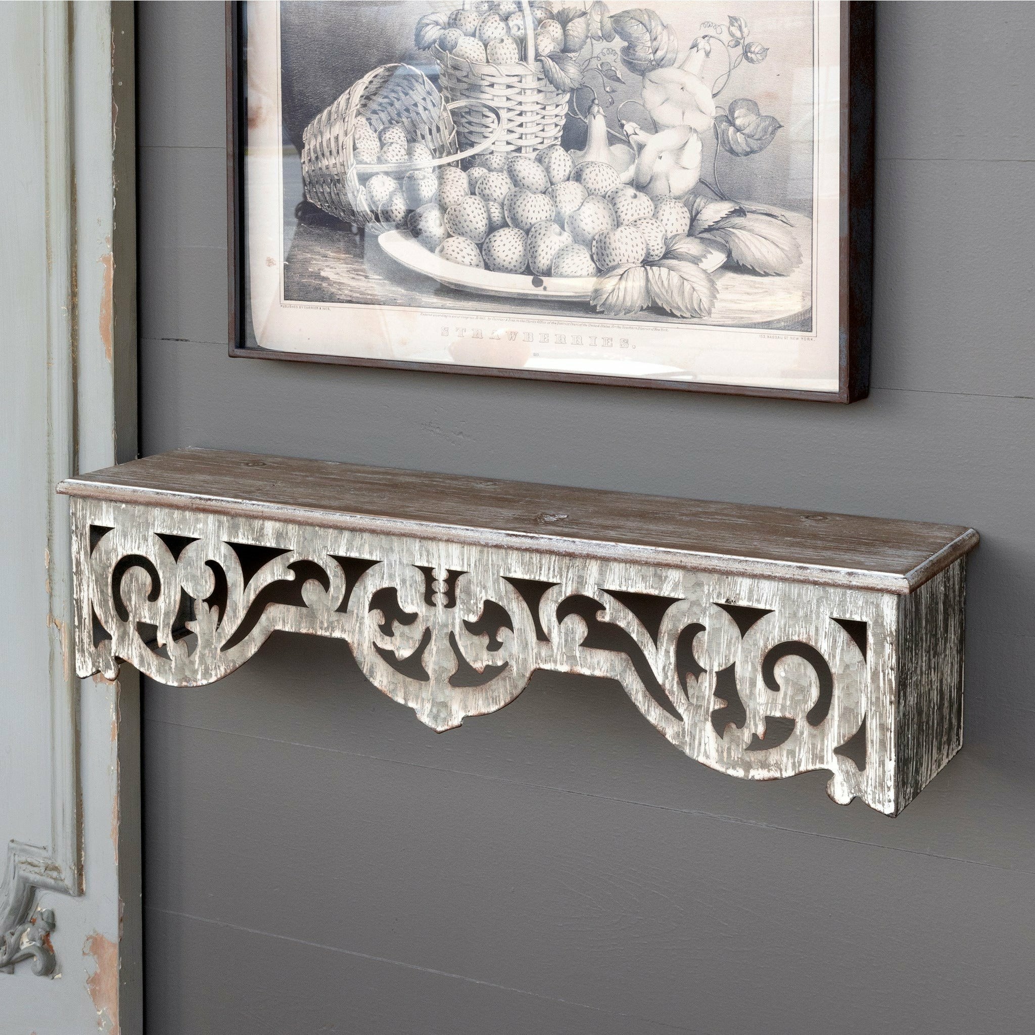 Wood & Metal Filigree Wall Shelf