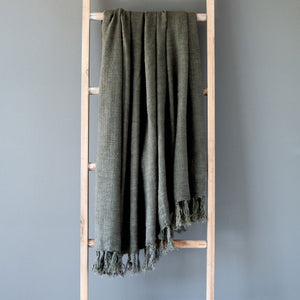 Olive Green Washed Linen Throw
