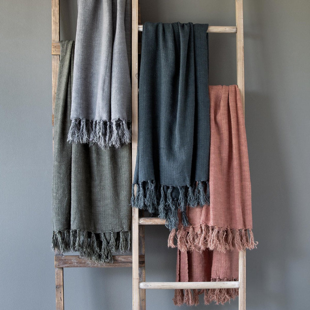 Olive Green Washed Linen Throw