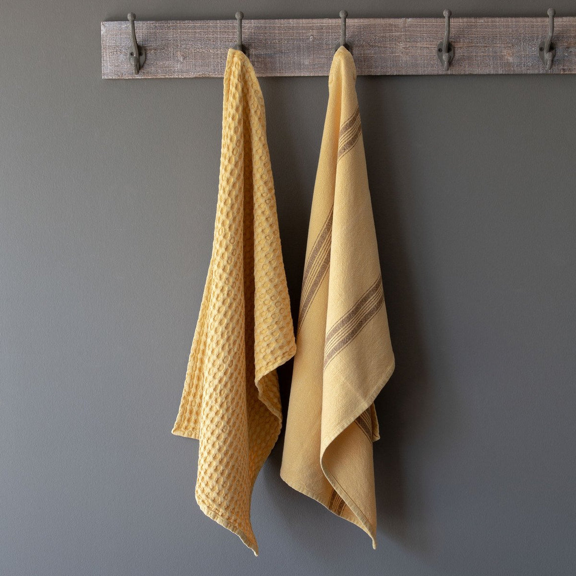 Vintage Wash Cotton Dishtowels - Mustard