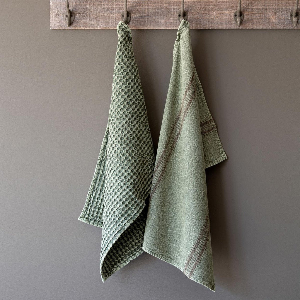 Vintage Wash Cotton Dishtowels - Green