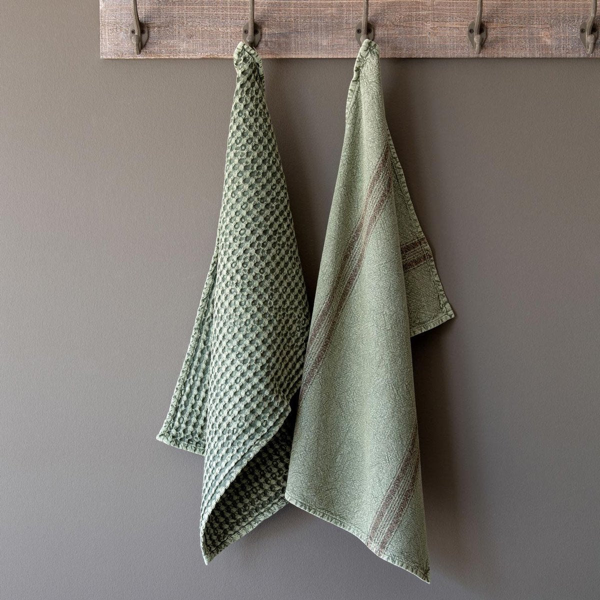 Vintage Wash Cotton Dishtowels - Green