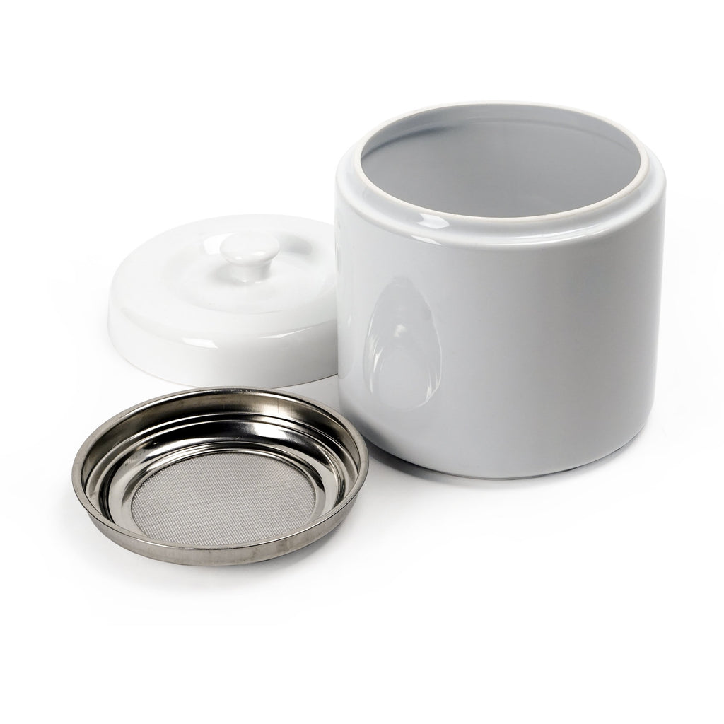 White Stoneware Grease Keeper