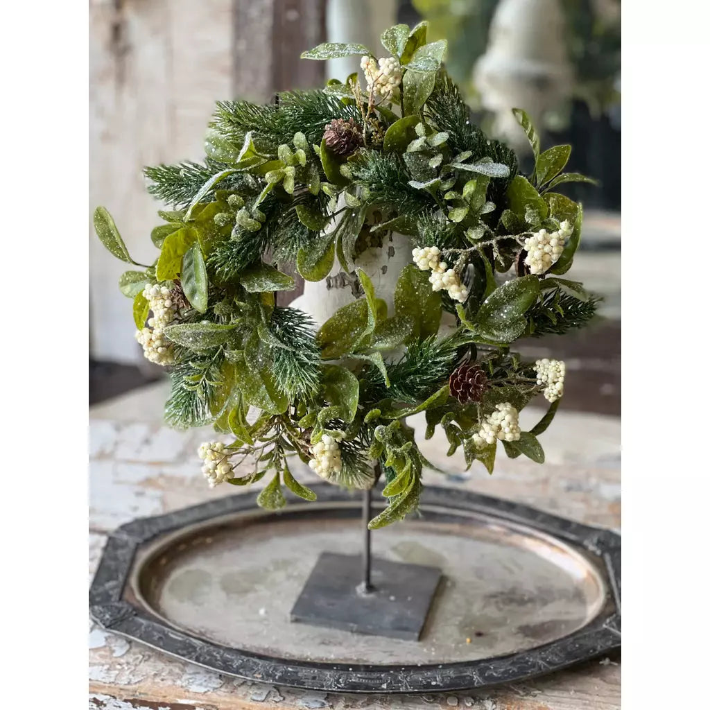Icy Laurel Berry Fir Candle Ring | 12" | Cream |