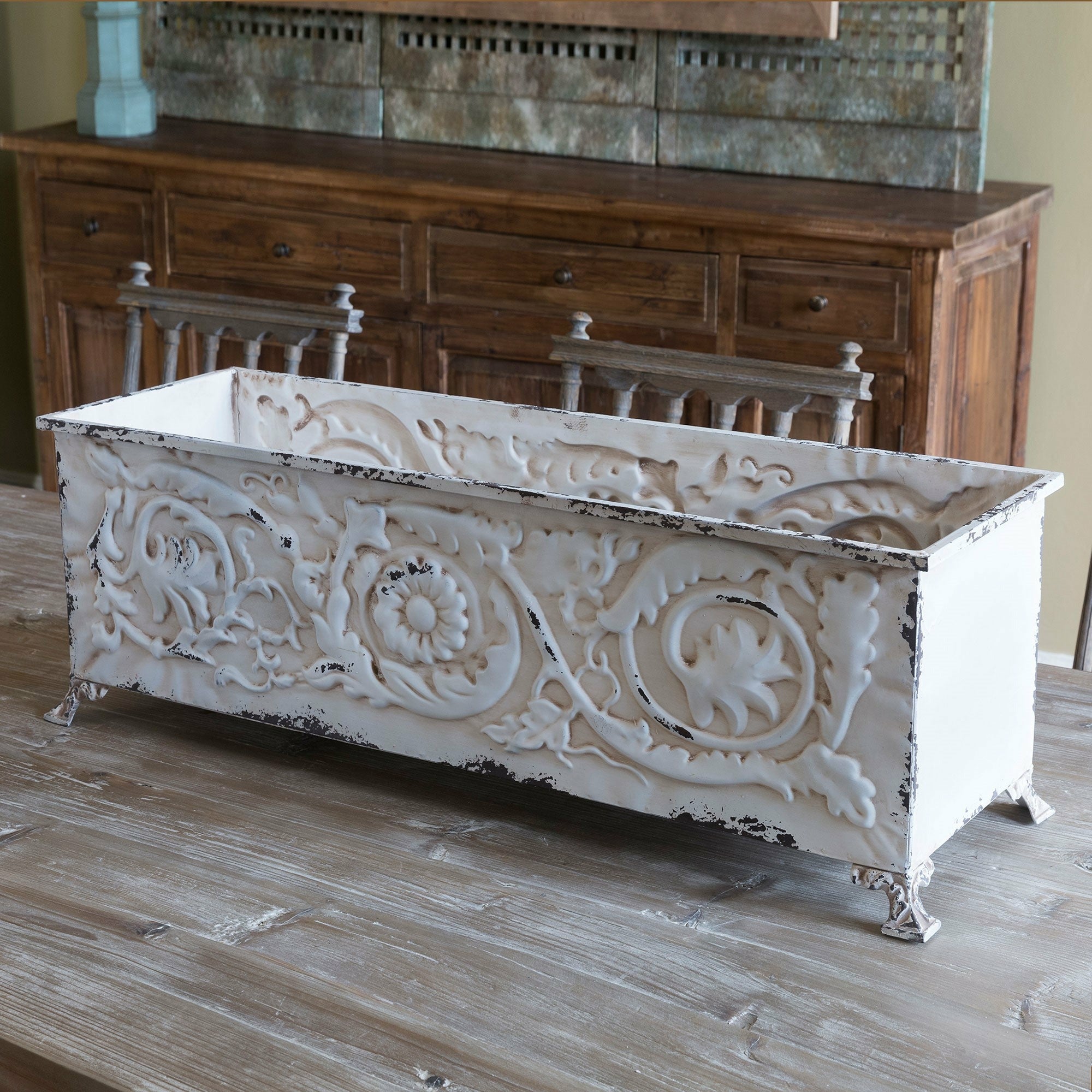 Embossed Metal Floral Planter