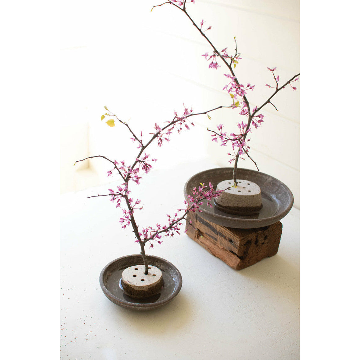 River Rock Flower Frogs w/Clay Saucers