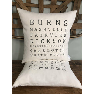 Tennessee Cities & Towns Pillow (Ivory) - EXCLUSIVE Design