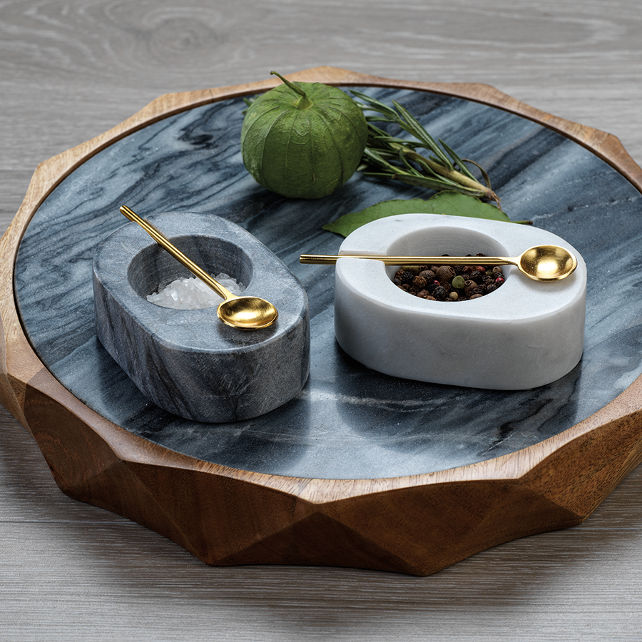 Tuscan Marble Salt & Pepper Bowl w/Gold Spoon