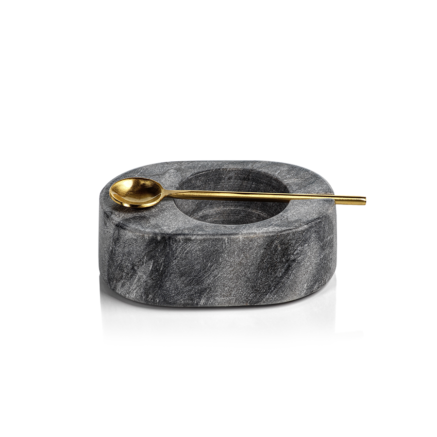 Tuscan Marble Salt & Pepper Bowl w/Gold Spoon
