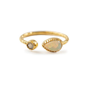 Opal & Labradorite Gold Plated Ring - Adjustable