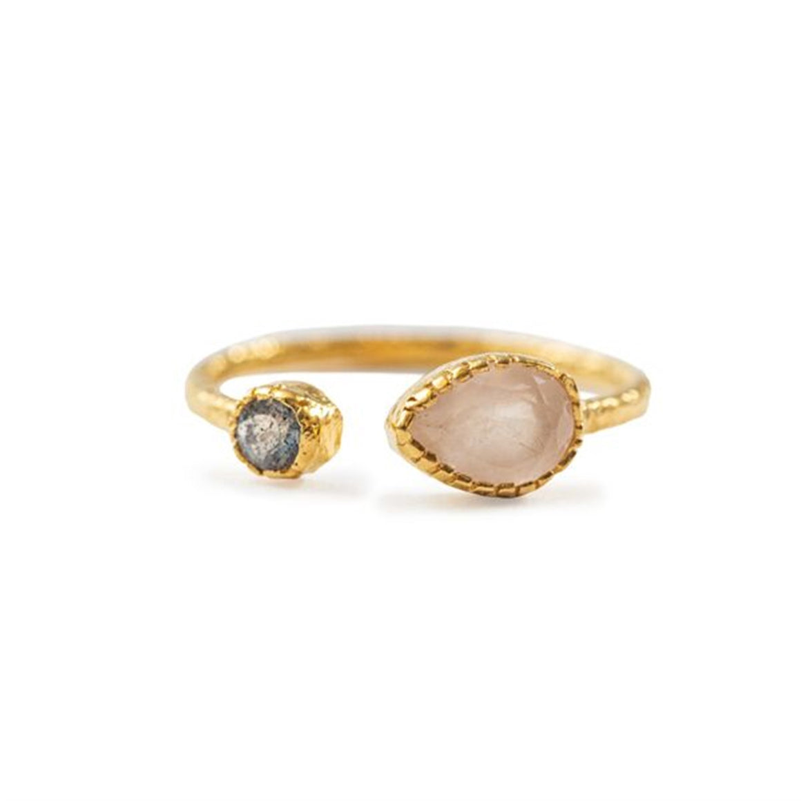 Rose Quartz & Labradorite Gold Plated Ring - Adjustable