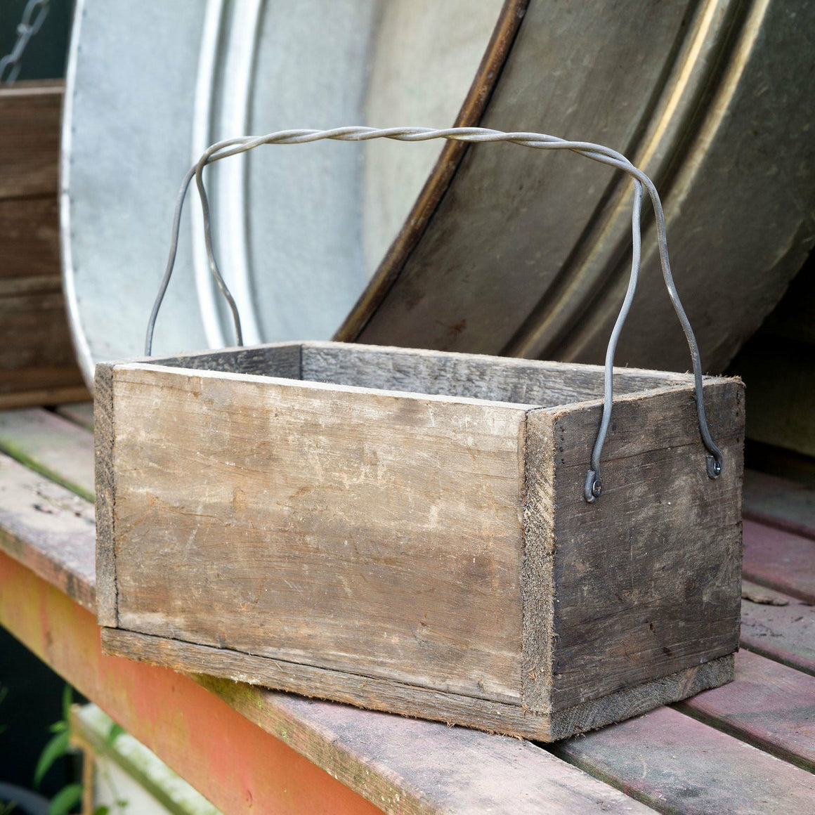 Primitive Wood Box with Wire Handle