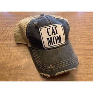 "Cat Mom" Distressed Trucker Cap