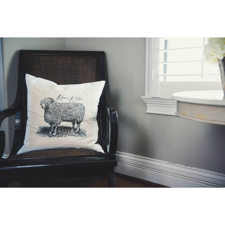 Maison Rustic Sheep Linen Pillow Cover (Ivory)