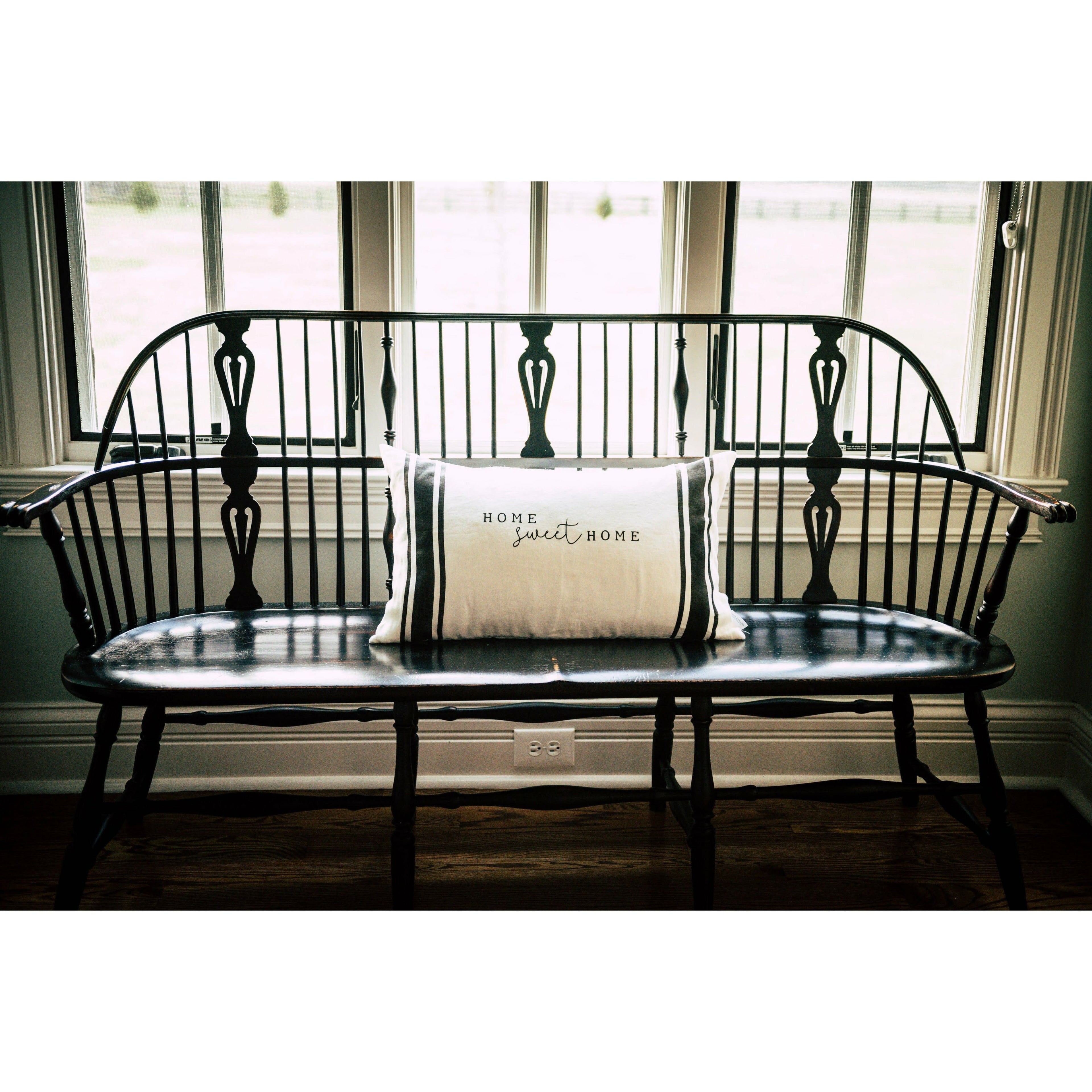 Hand Painted Linen Pillow Cover - "Home Sweet Home" (Black & Ivory)