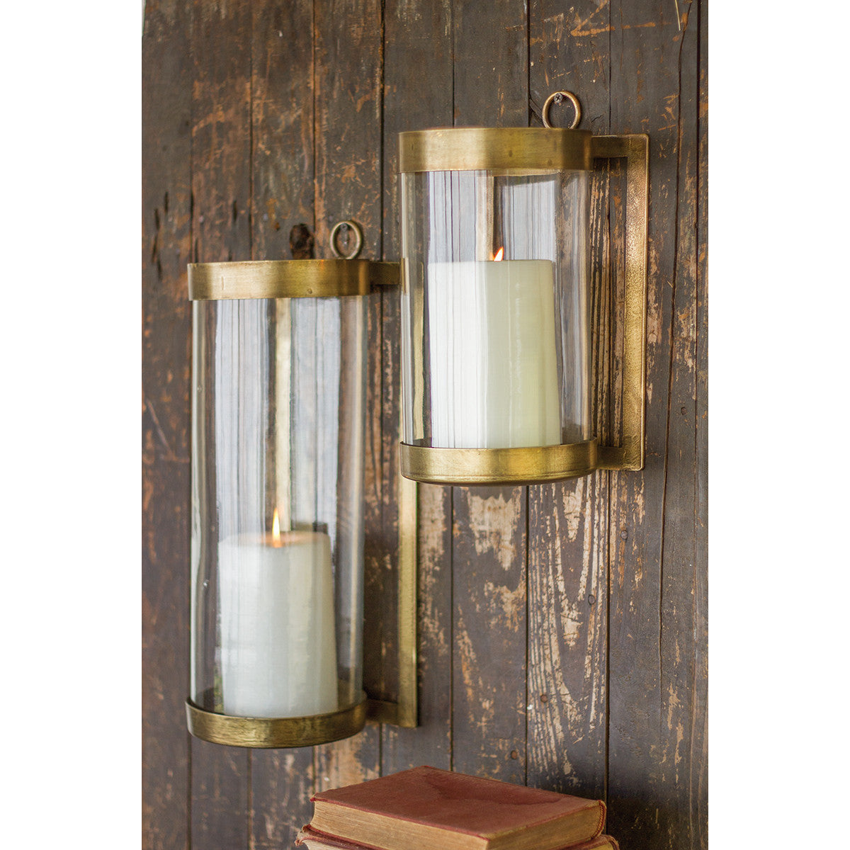 Antique Brass Finish Wall Mounted Glass Hurricane