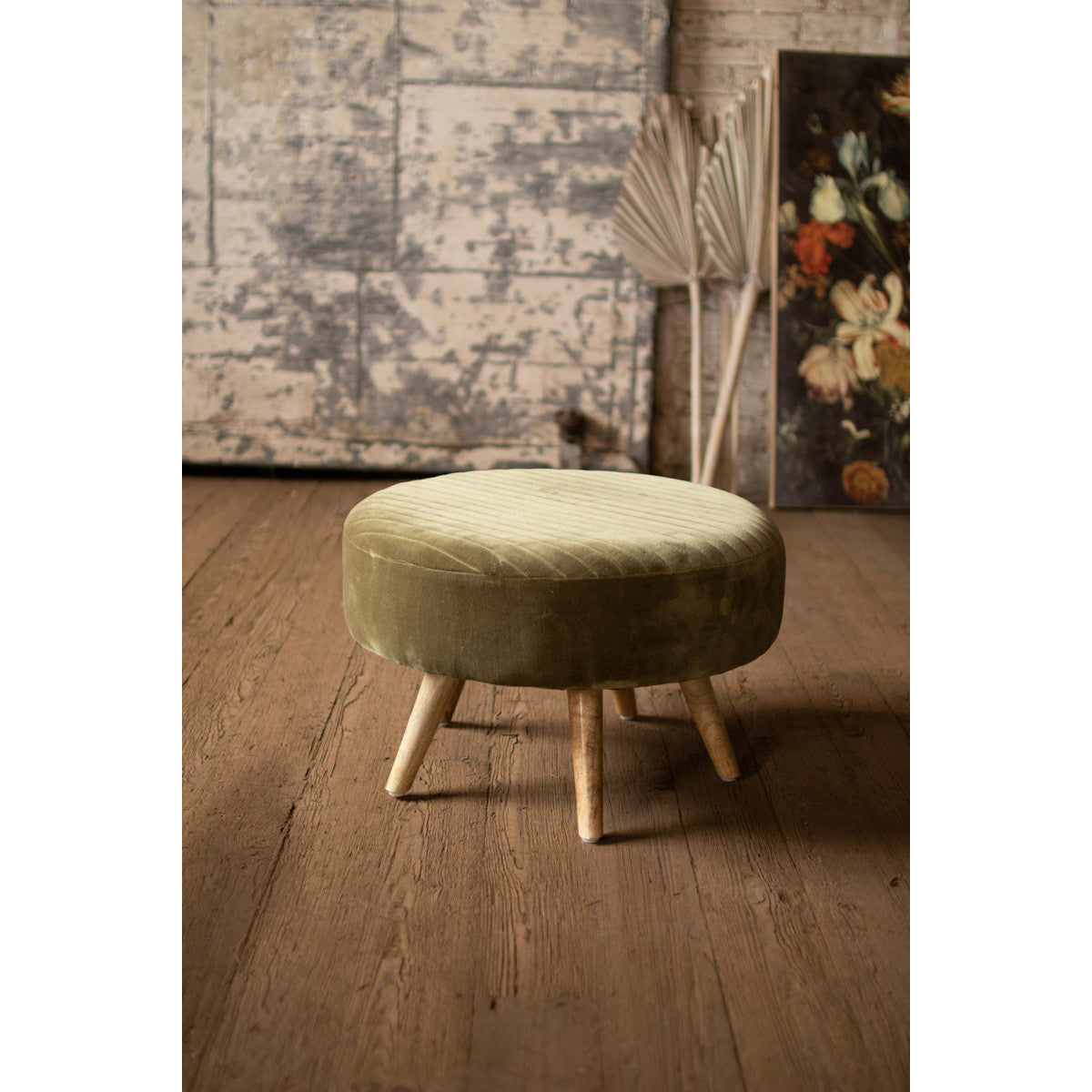 Velvet Ottoman w/Wooden Legs