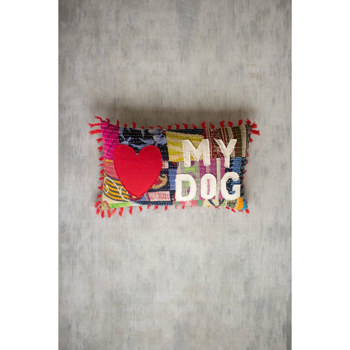 Recycled Kantha Pillow - Love My Dog