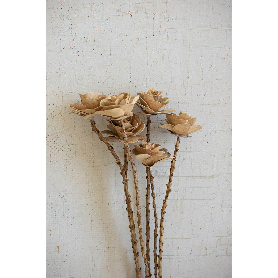 Wooden Roses w/Stems (Bundle of 6)