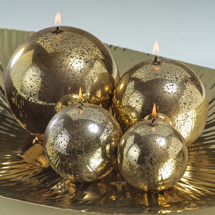 Shiny Metallic Ball Candle - Antique Gold