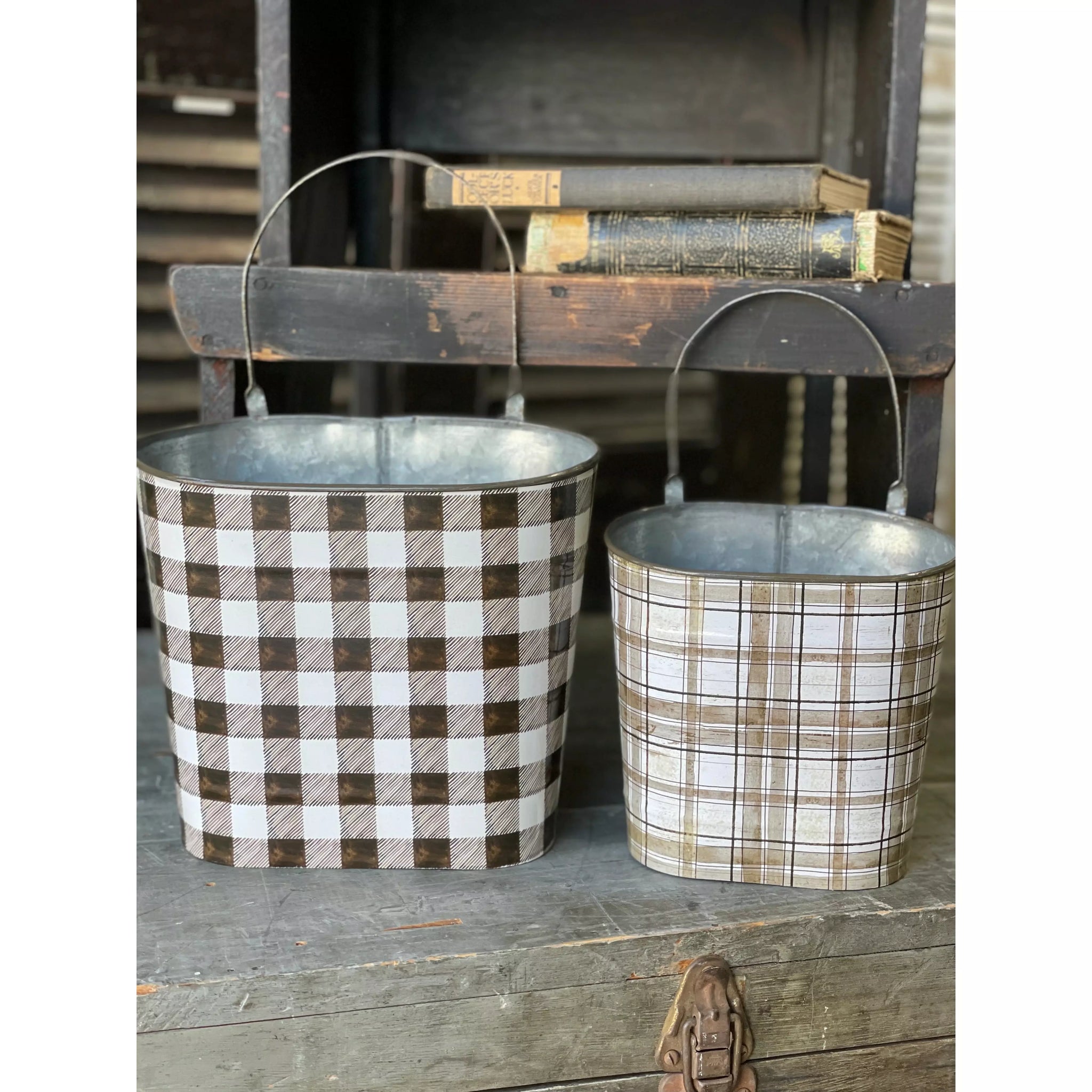 Garden Print Metal Buckets w/Handles - Moss & Embers Home Decorum