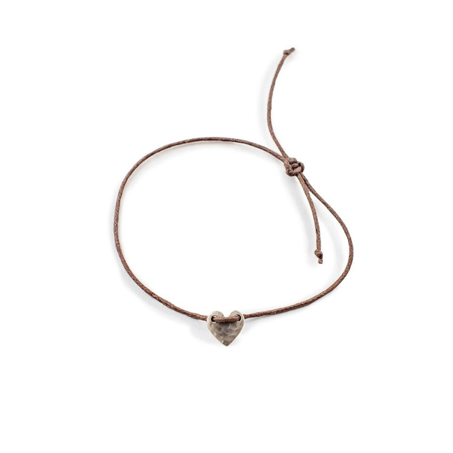 Heart Charm Thread Bracelet - Brown - Adjustable