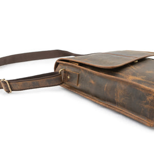 Distressed Brown Leather Crossbody Briefcase