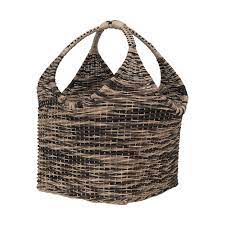 Natural & Black Hand-Woven Rattan Basket w/Handle