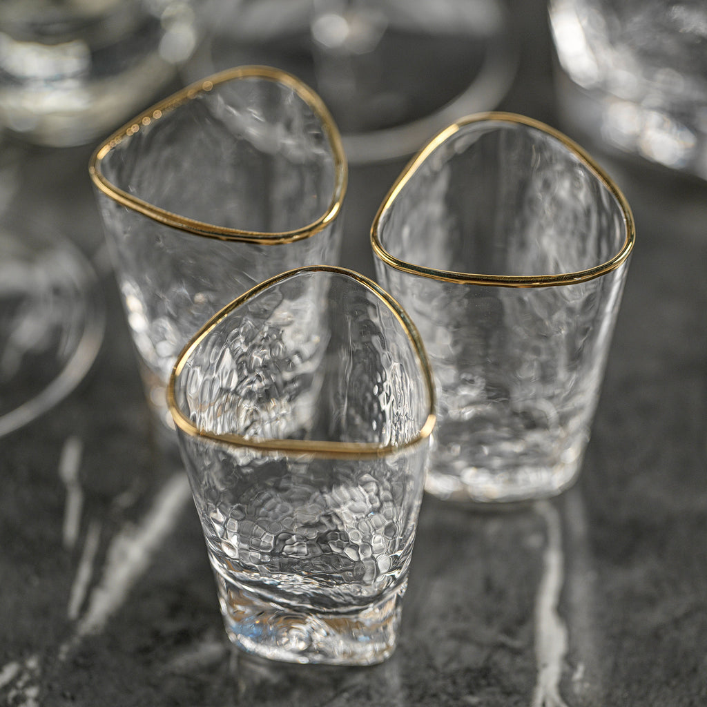 Aperitivo Triangular Barware Glasses - Clear w/Gold Rim & Luster